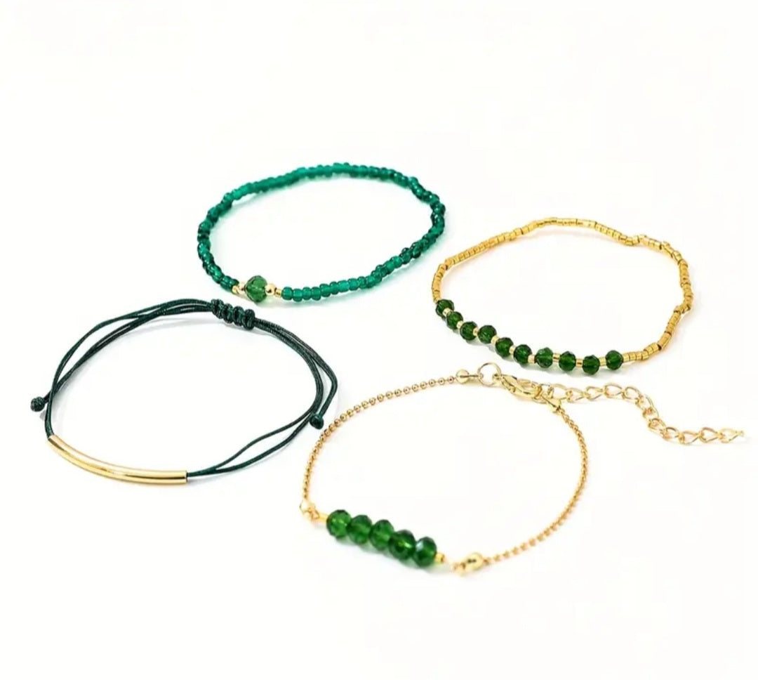 Ensemble Tess 4 bracelets doré/vert