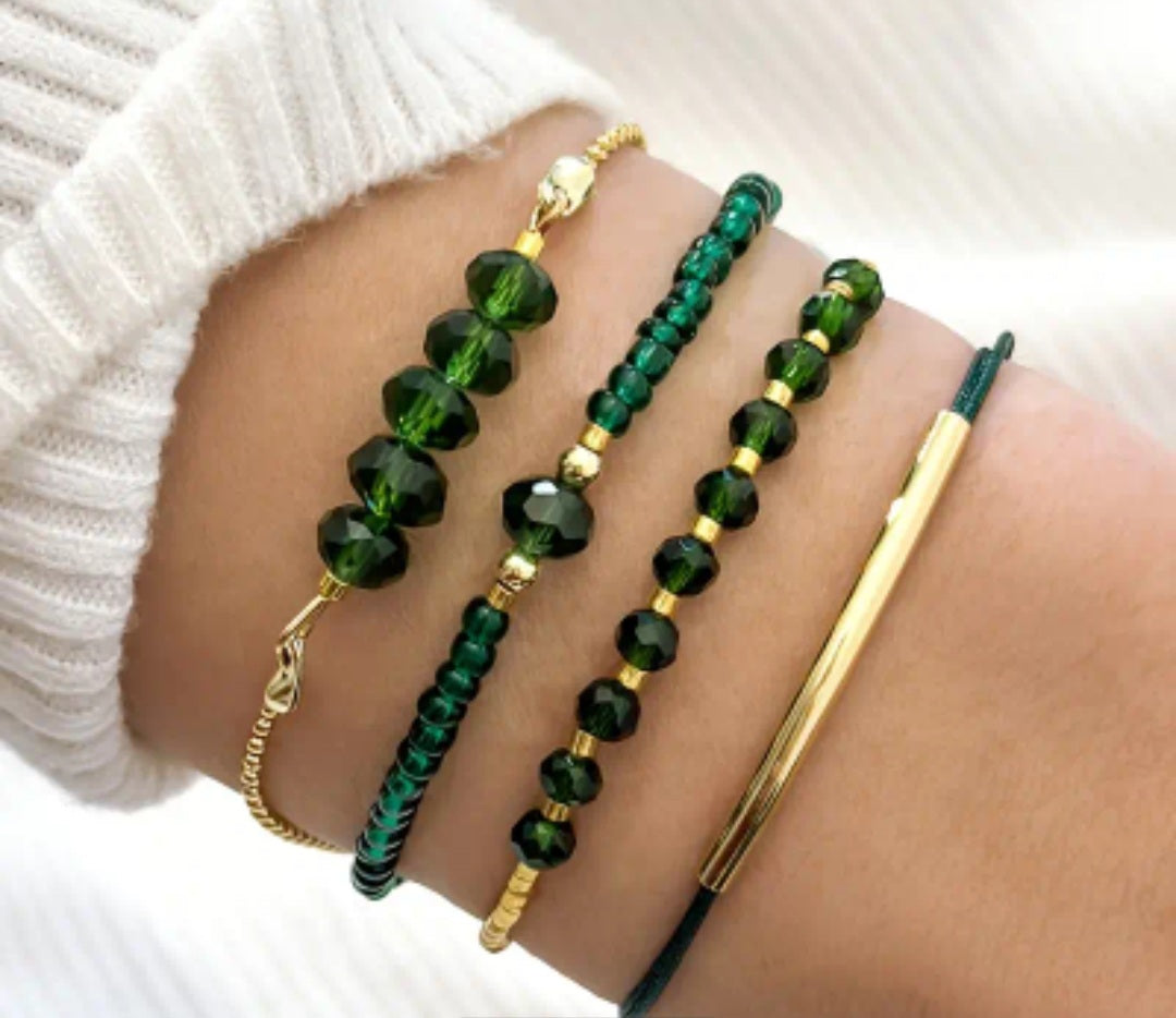 Ensemble Tess 4 bracelets doré/vert