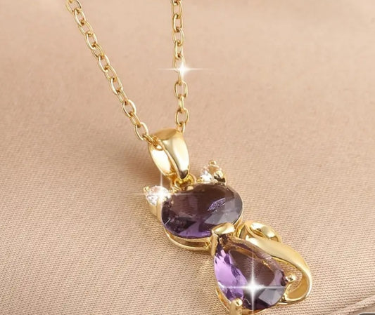 Collier chat doré/violet
