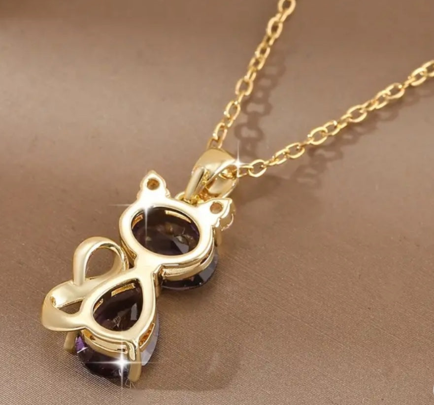 Collier chat doré/violet