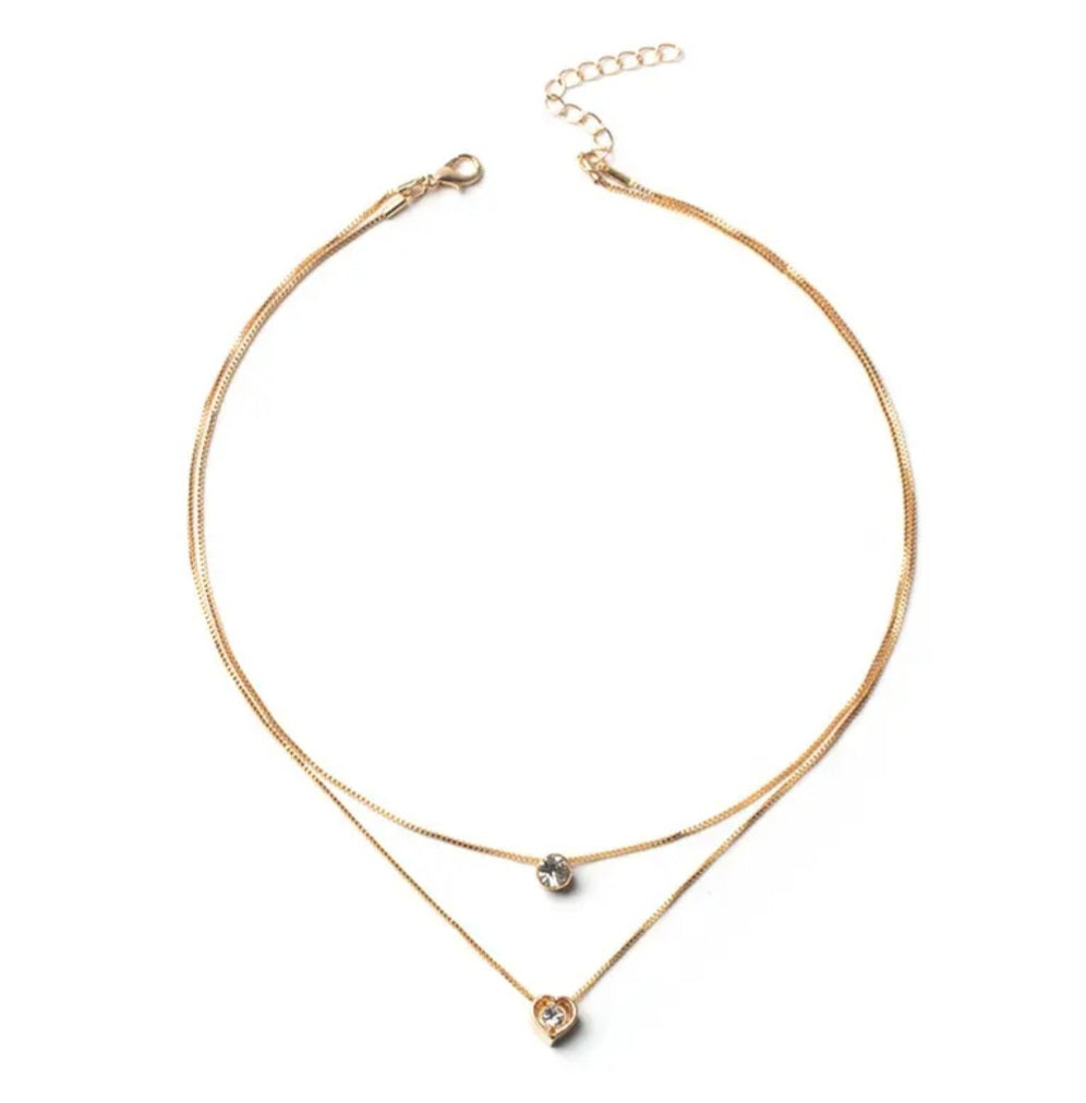 Collier Nina double strass et coeur doré