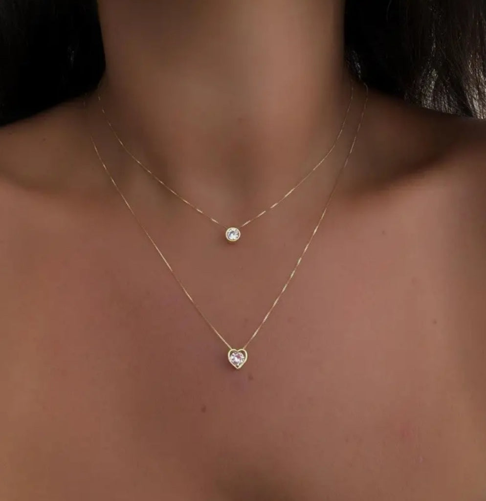 Collier Nina double strass et coeur doré