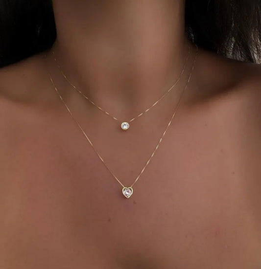 Collier Nina double strass et coeur doré