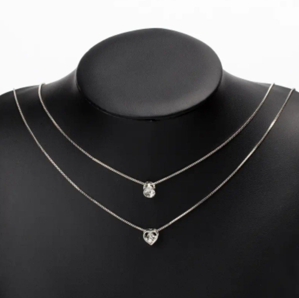 Collier Nina double strass et coeur argenté
