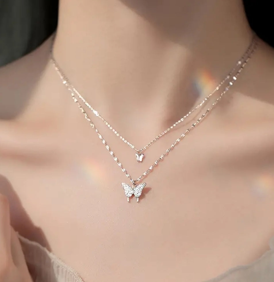 Collier Inaya double papillons argenté