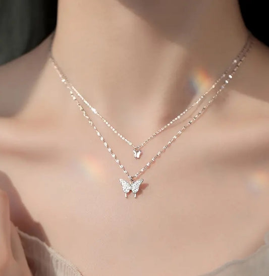 Collier Inaya double papillons argenté