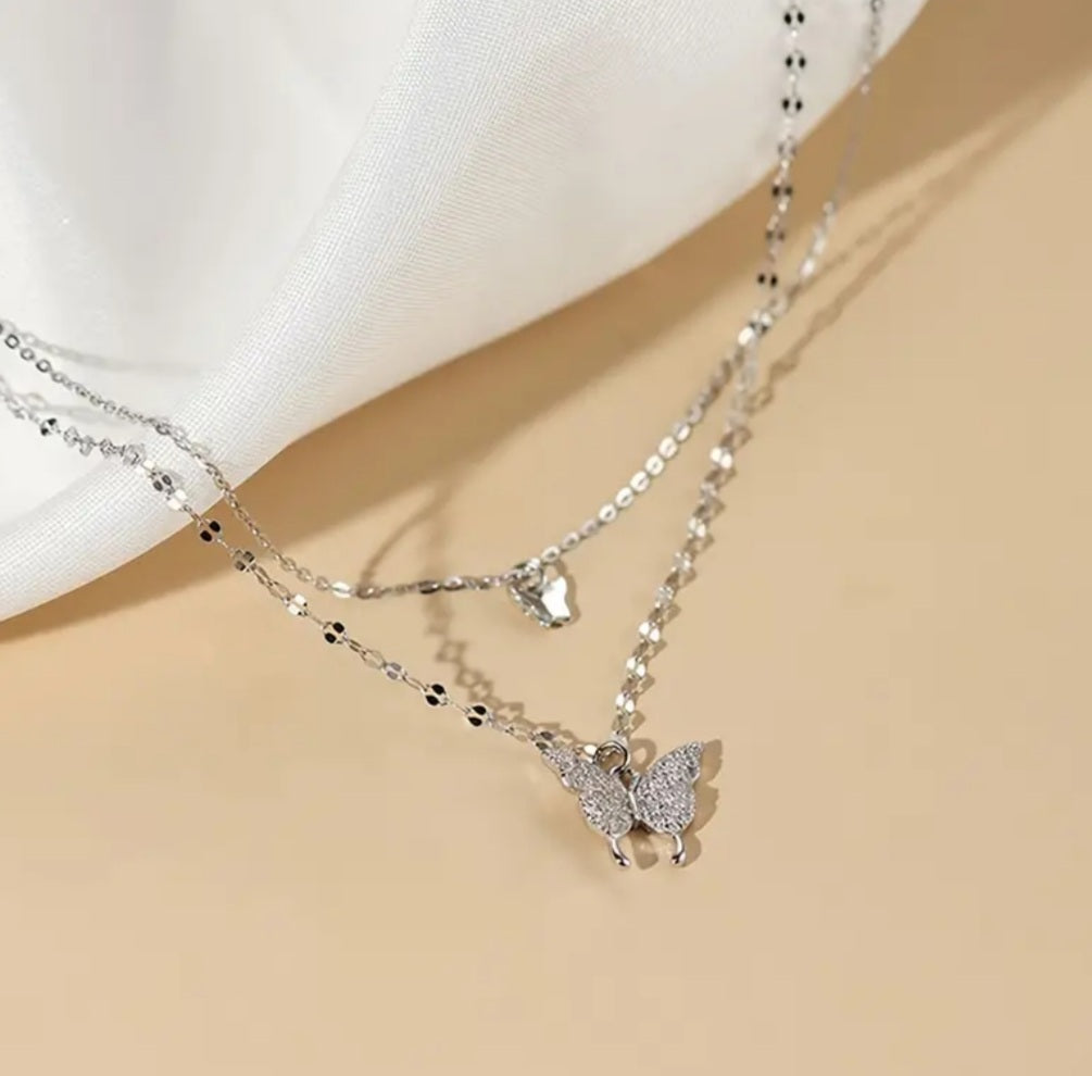 Collier Inaya double papillons argenté