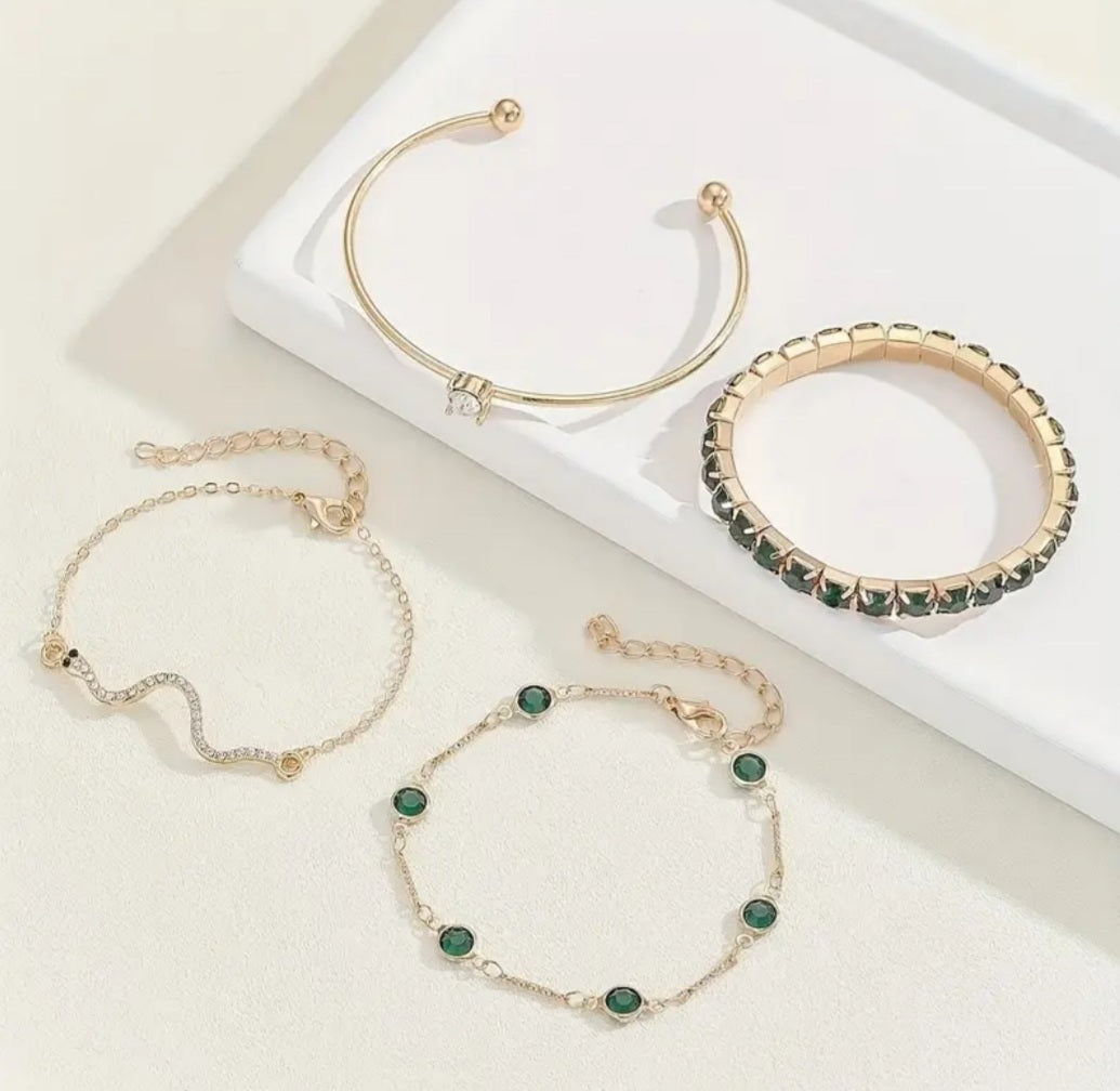 Ensemble Aria 4 bracelets vert/doré