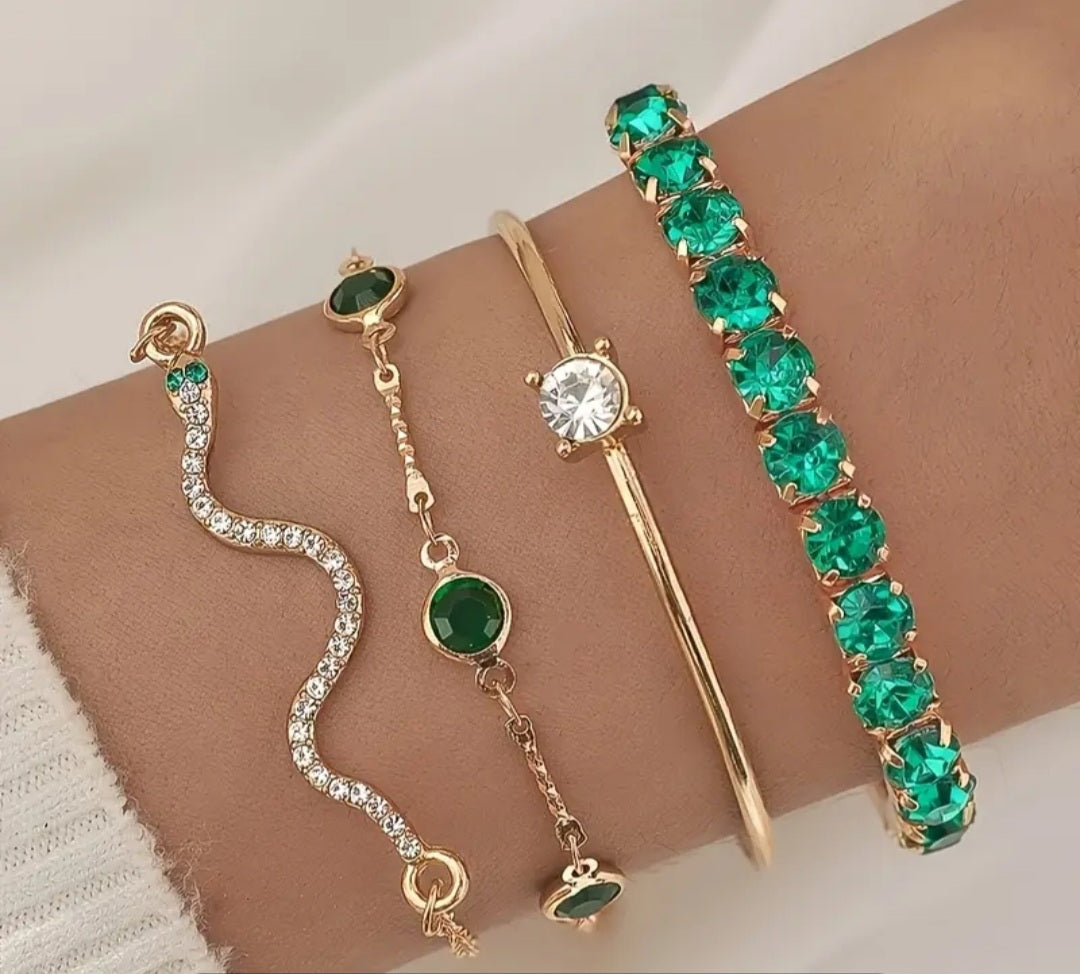 Ensemble Aria 4 bracelets vert/doré