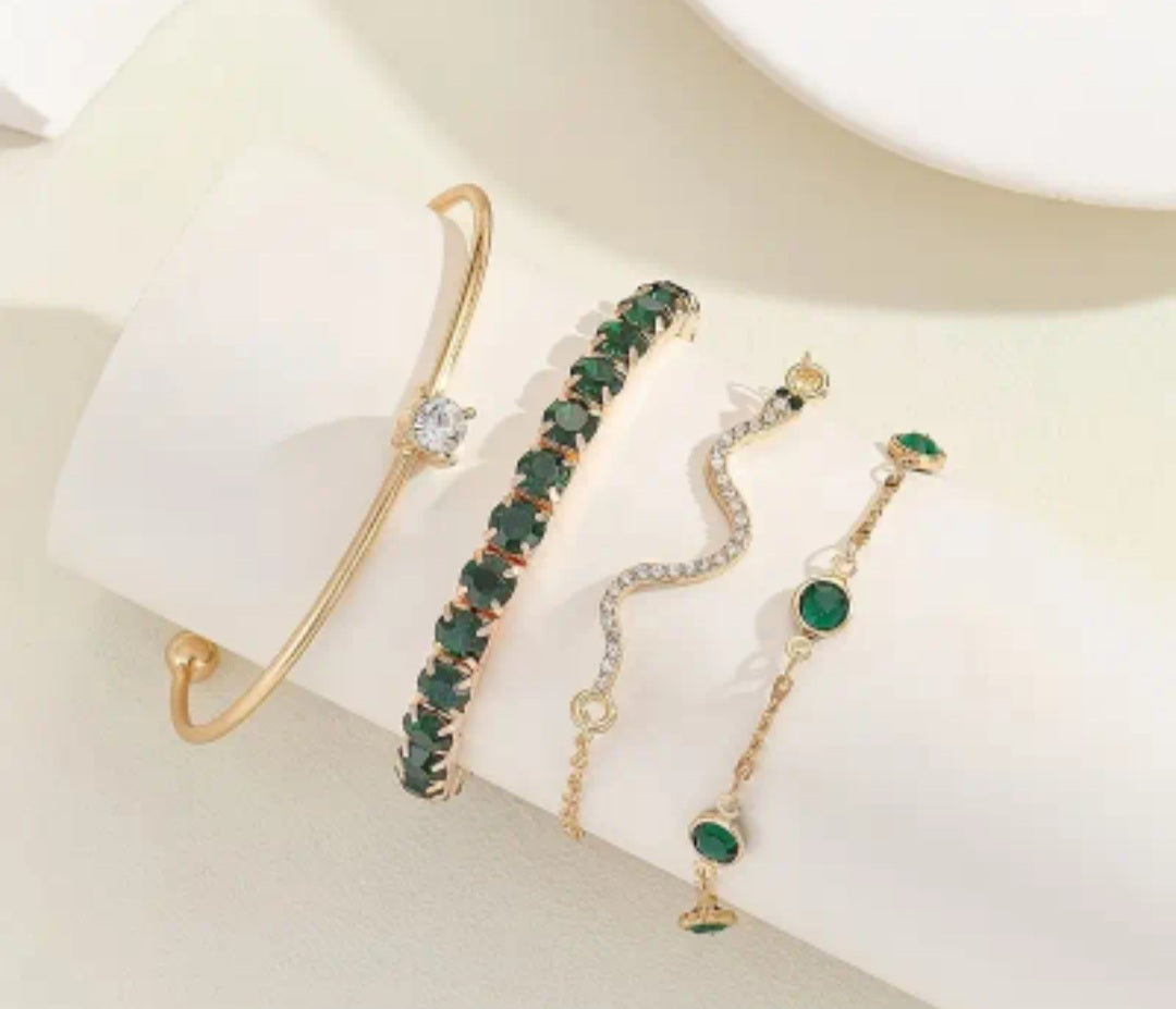 Ensemble Aria 4 bracelets vert/doré