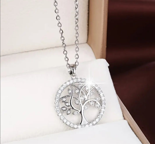 Collier Flavie Arbre de vie argenté strass