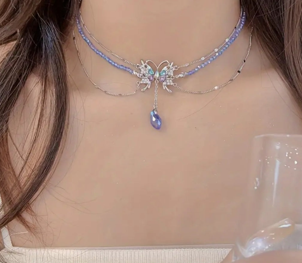 Collier Zoé papillon bleu