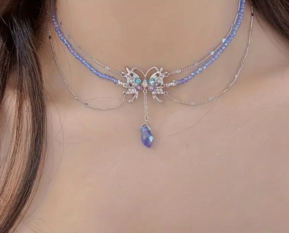 Collier Zoé papillon bleu