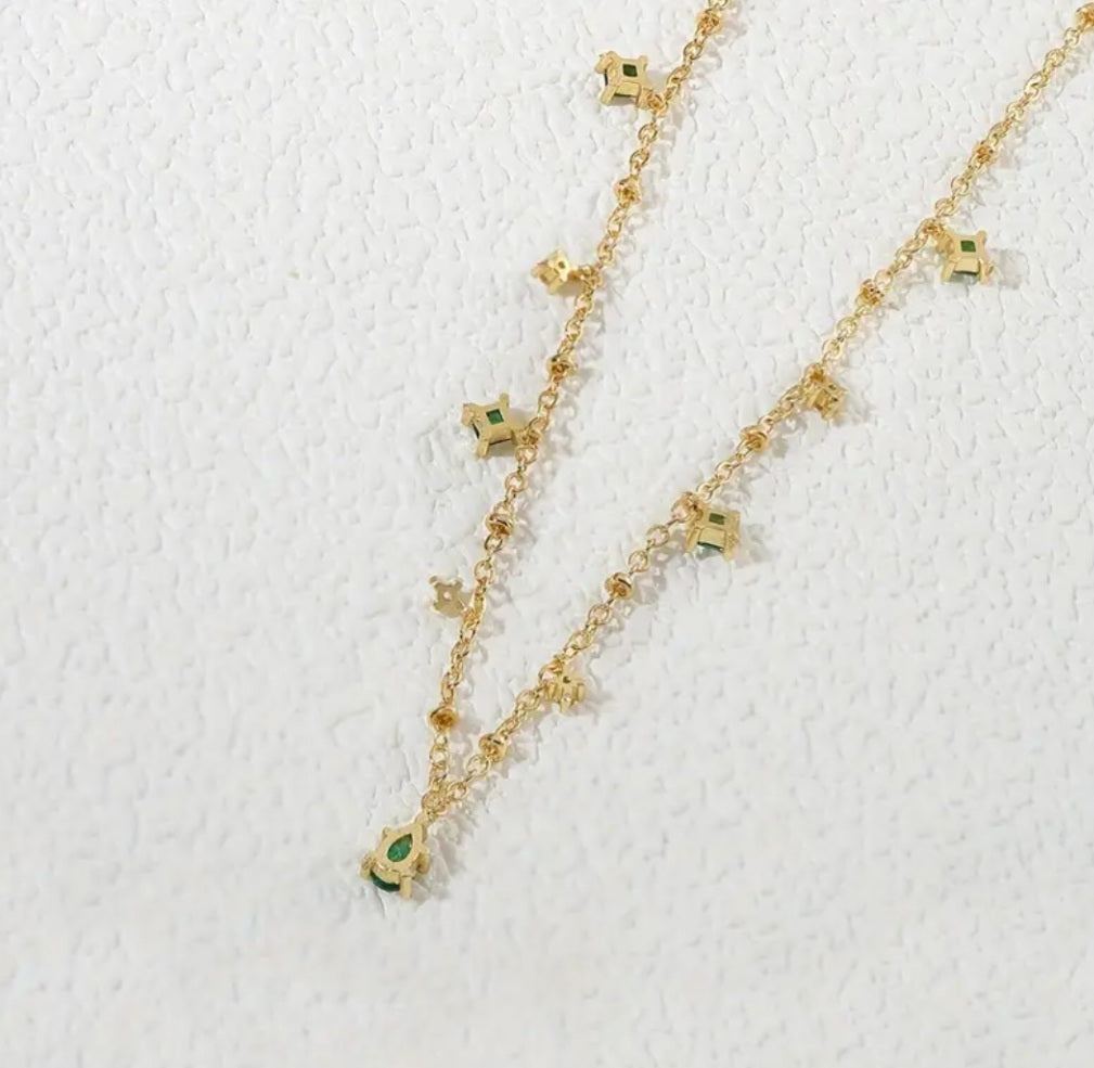 Collier Carla doré strass vert/blanc