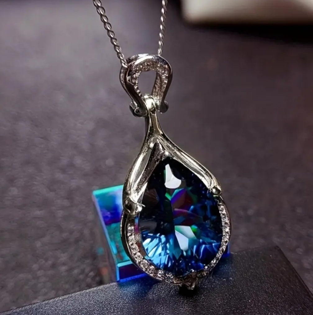 Collier Jana faux saphir bleu argenté