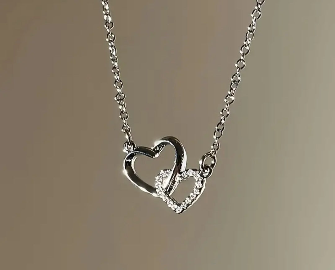 Collier Cécilia double coeur argenté