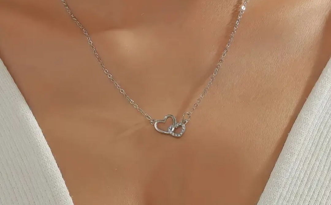 Collier Cécilia double coeur argenté