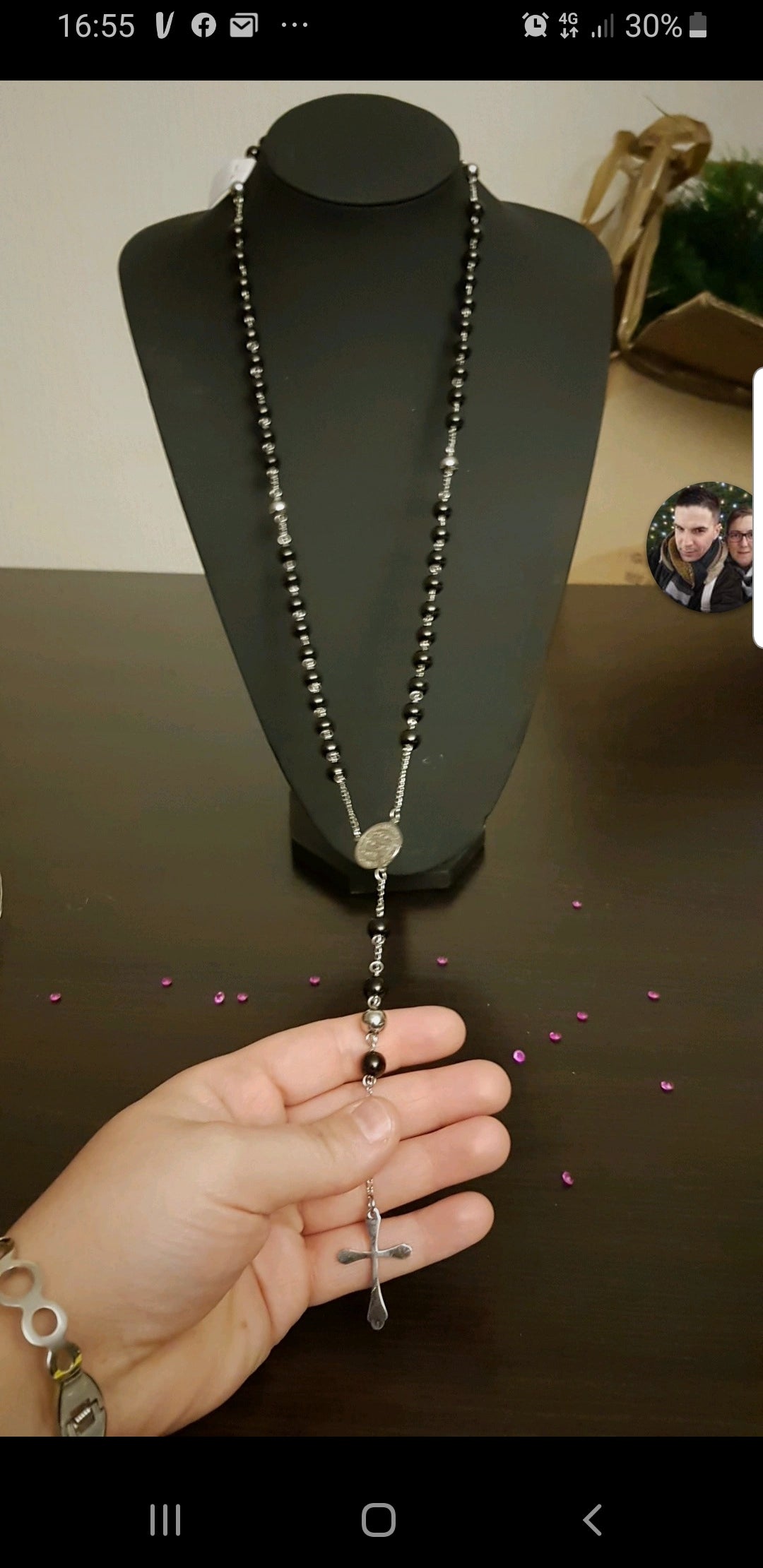 Chapelet perlé noir acier inoxydable