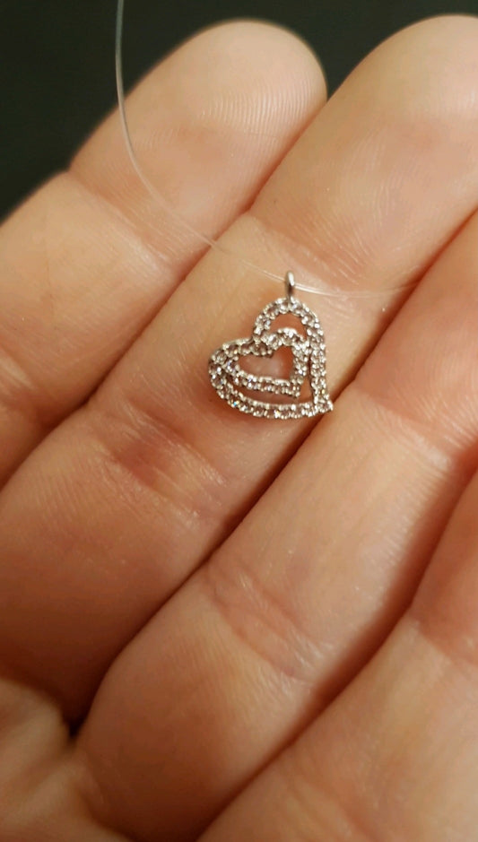 Collier fil double cœur strass