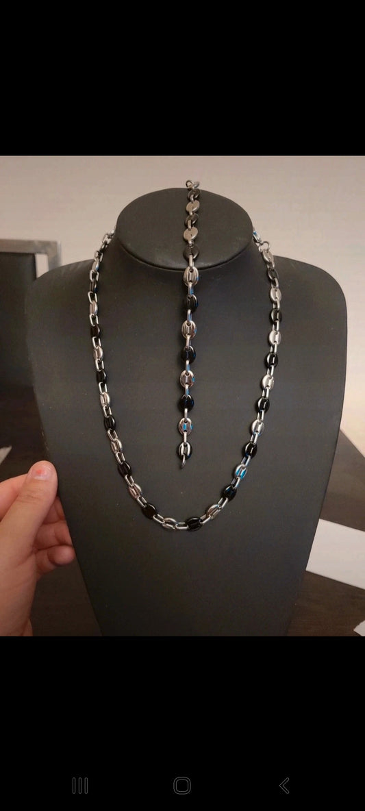 Parure grain de café argenté/noir