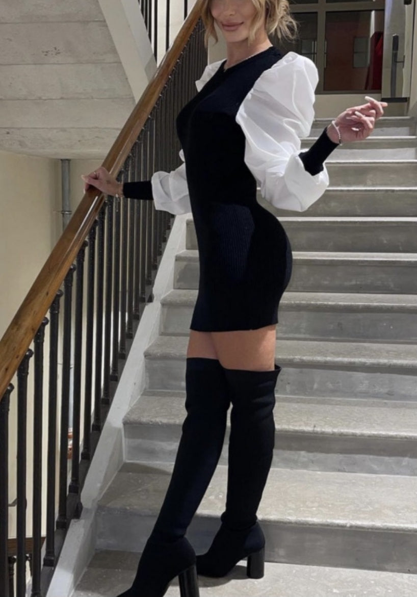 💮Robe pull noire bi matière