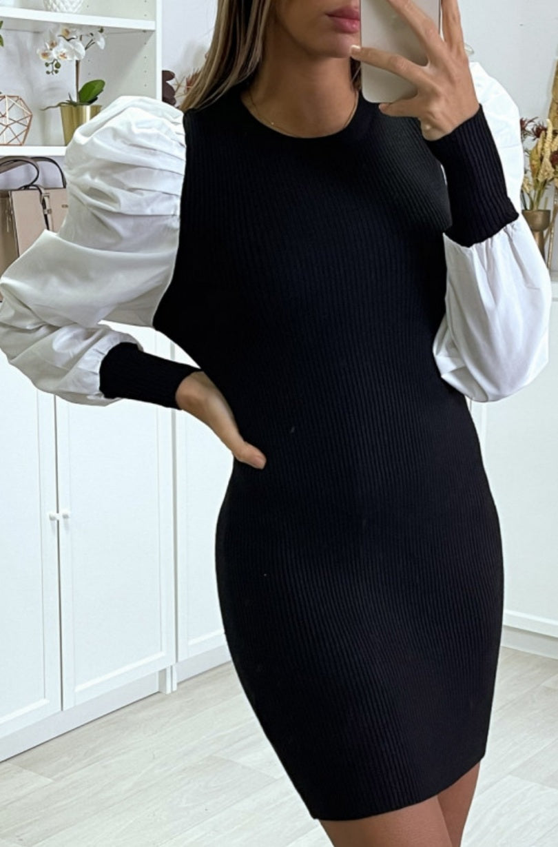 💮Robe pull noire bi matière