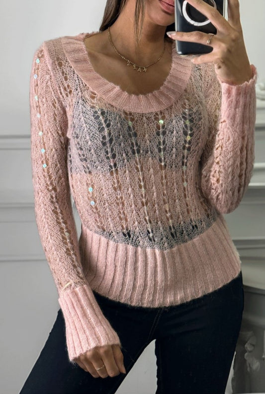 🌺Pull rose composé de laine et de mohair