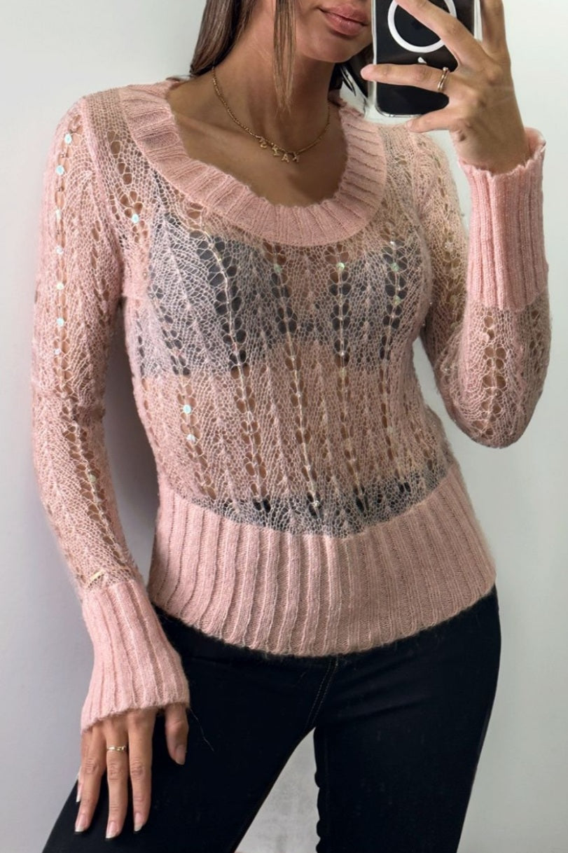 🌺Pull rose composé de laine et de mohair