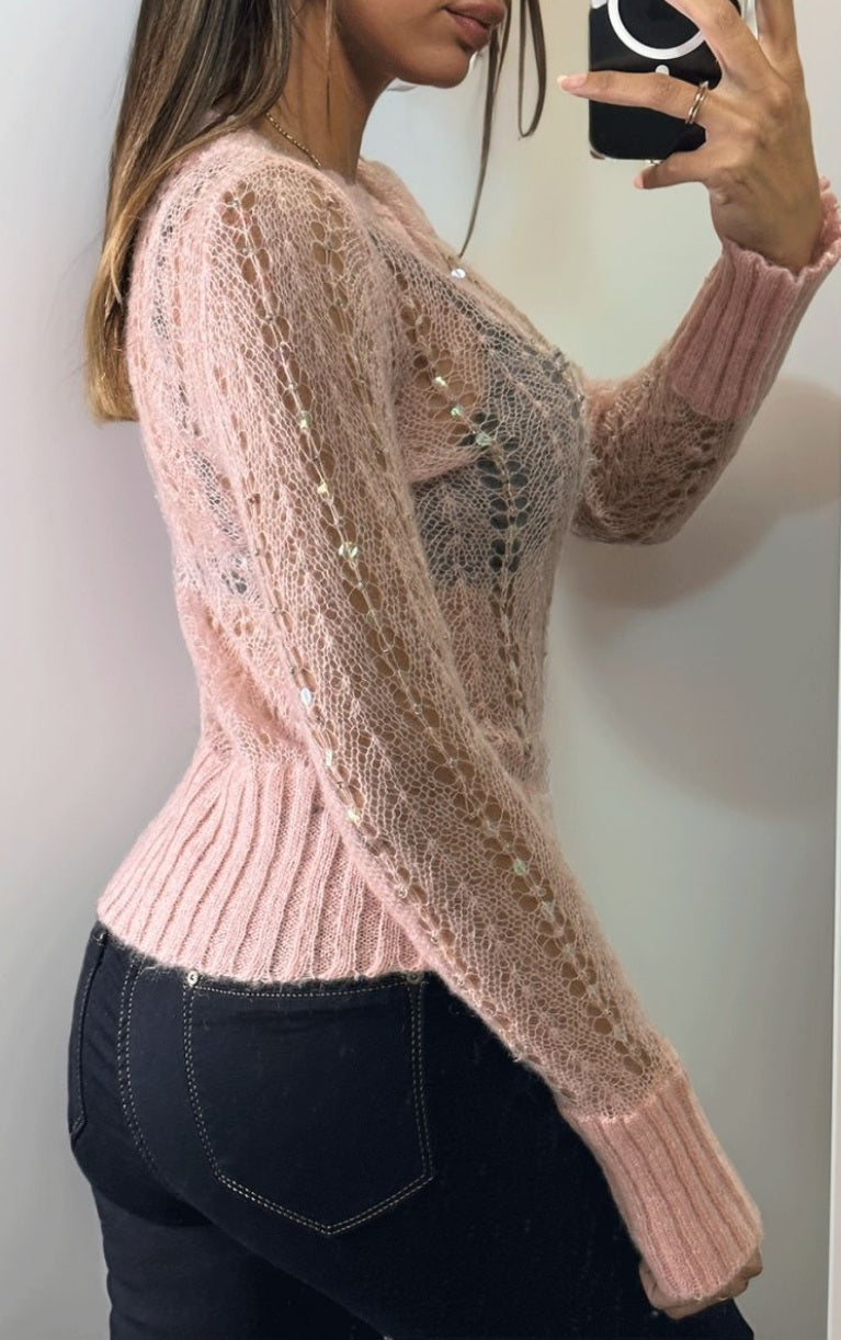 🌺Pull rose composé de laine et de mohair