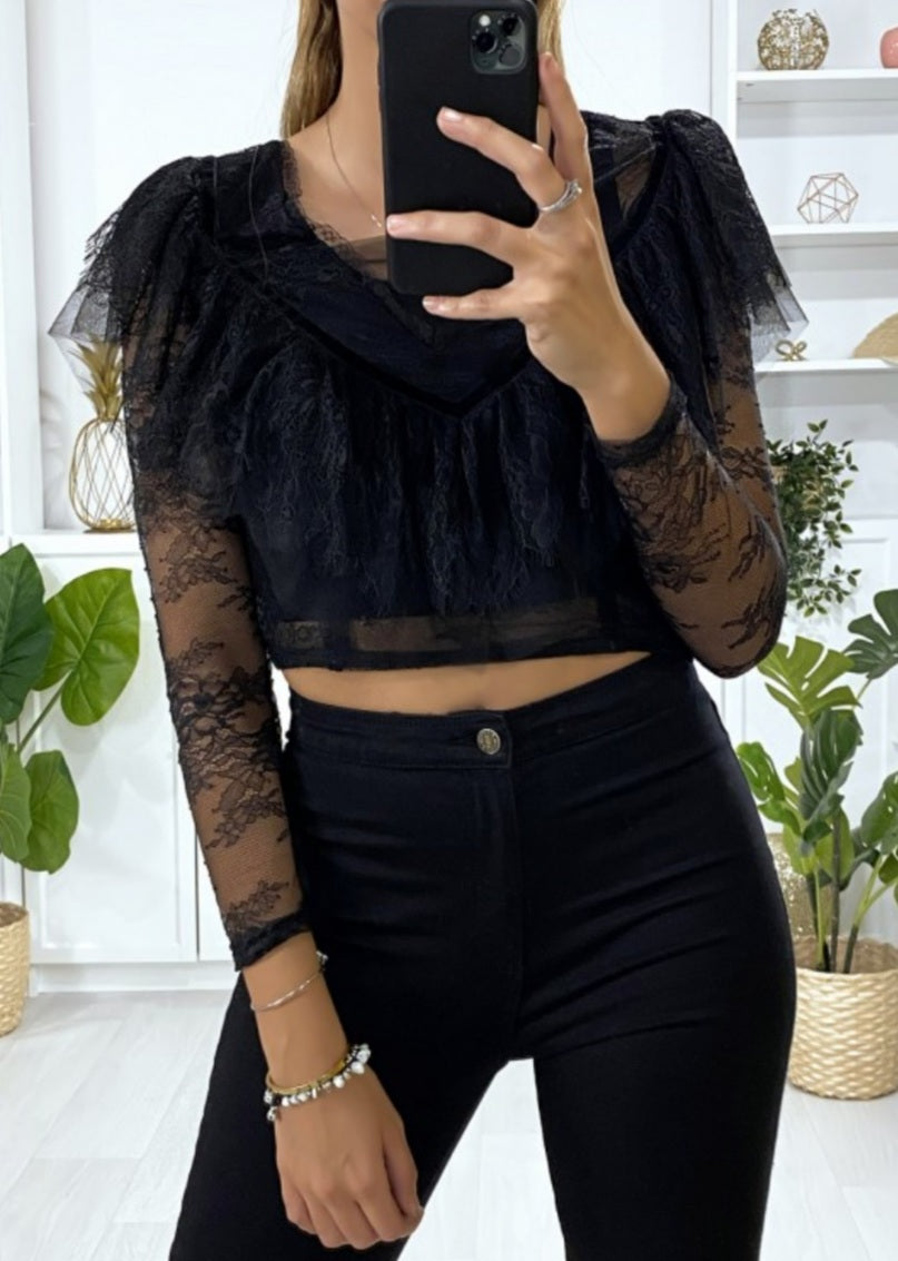 💐Croc top noir dentelle avec volant
