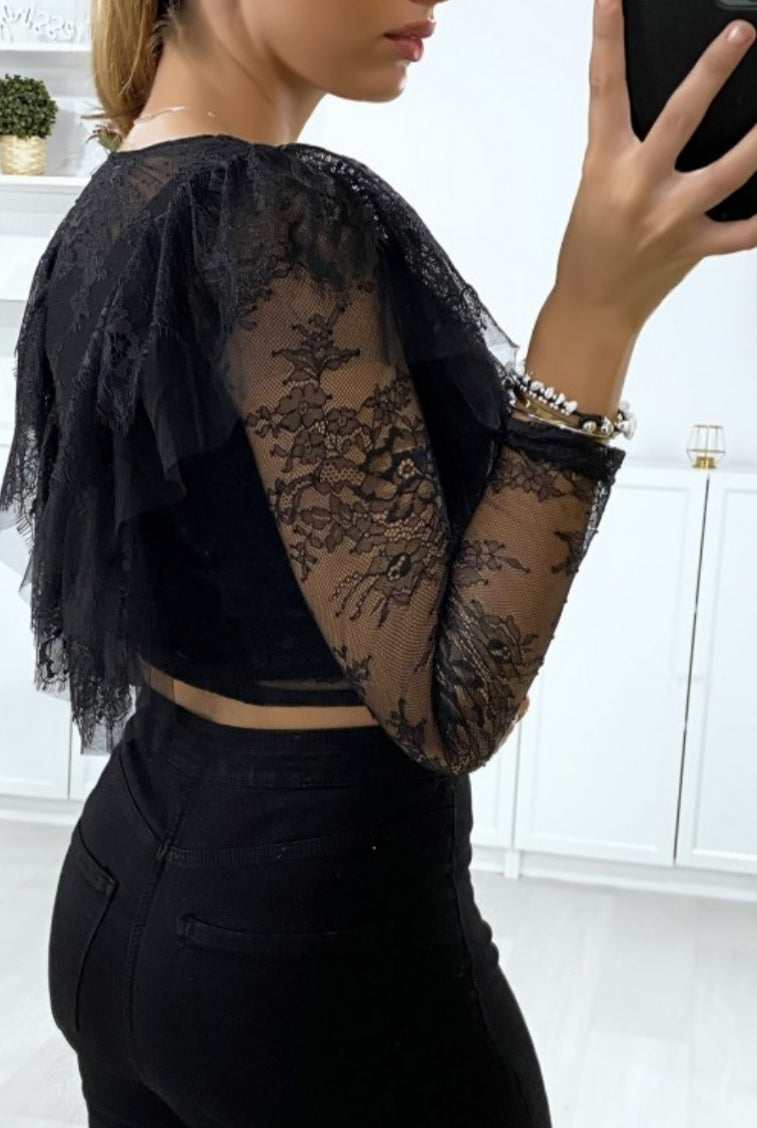 💐Croc top noir dentelle avec volant