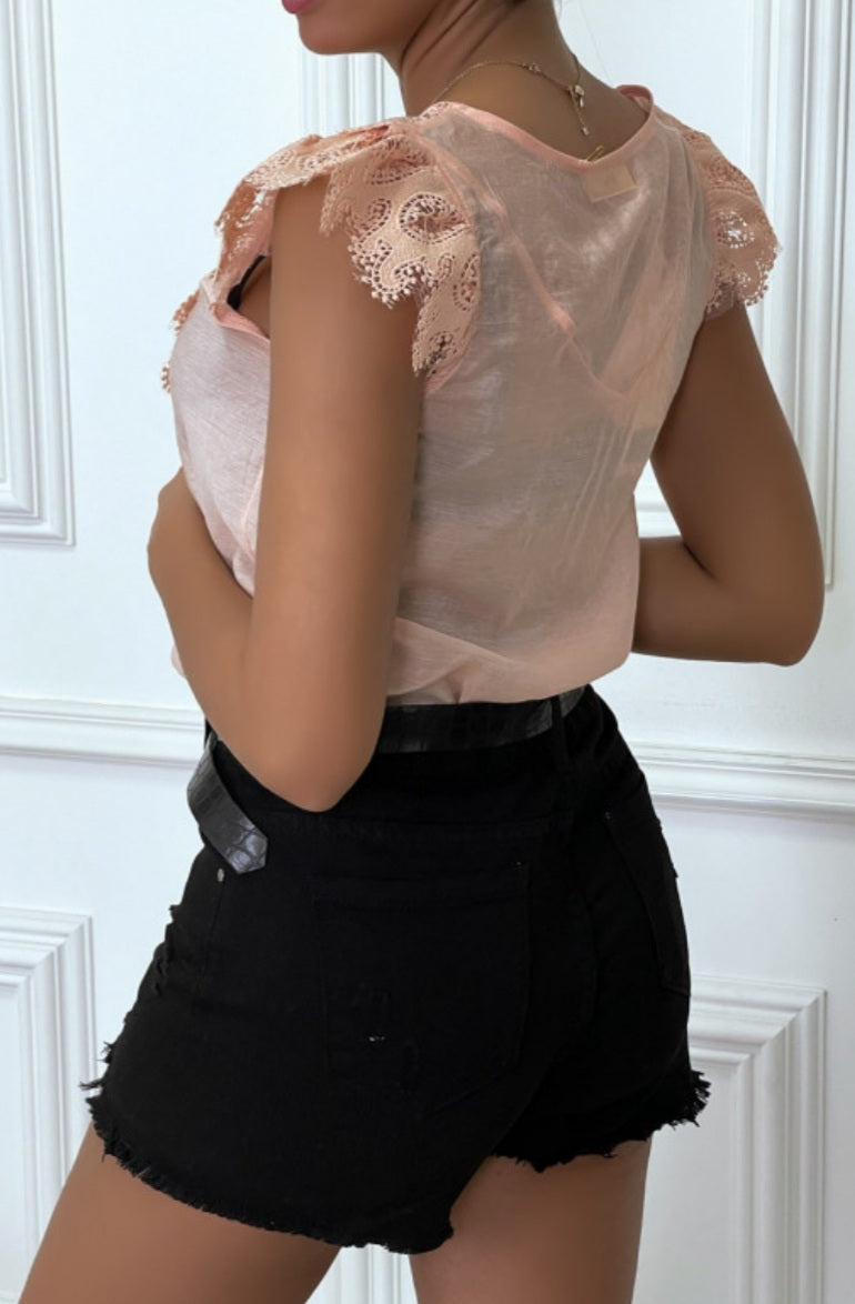 🌻Top rose avec dentelle devant