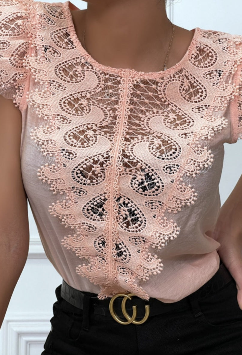 🌺Top rose avec dentelle devant