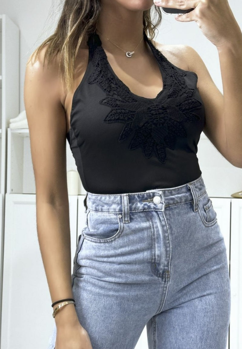 ⚘body noir très extensible avec dentelle devant