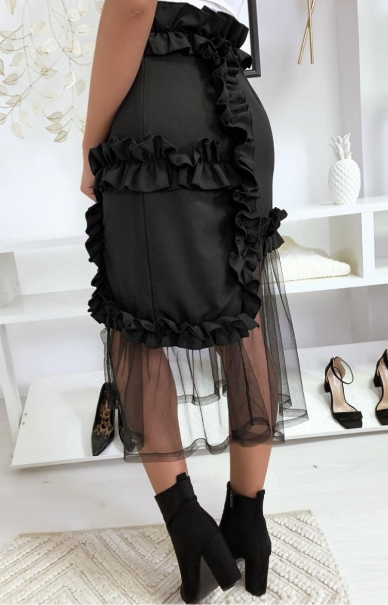 🏵Jupe noir très chic à volant et tulle