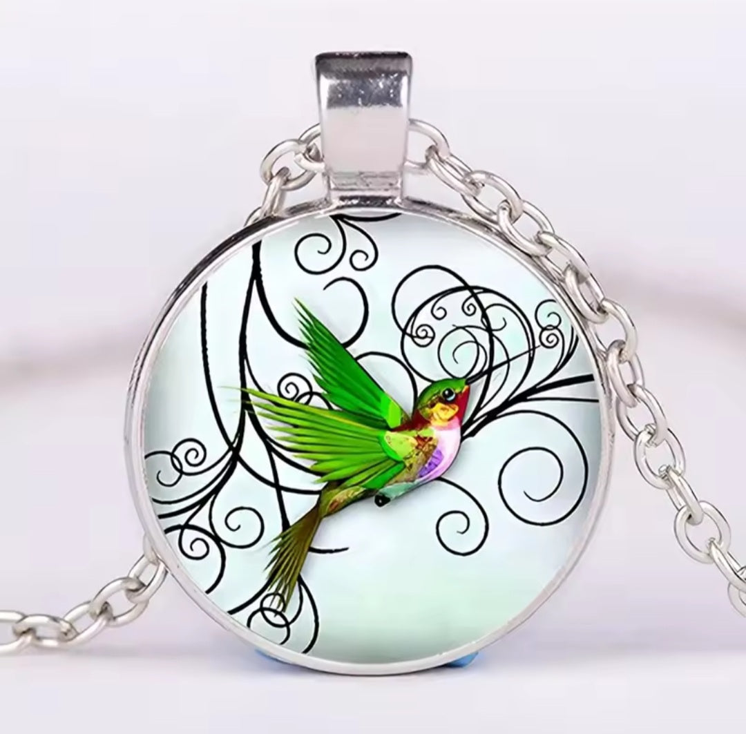 Collier Flopi en verre rond Oiseau