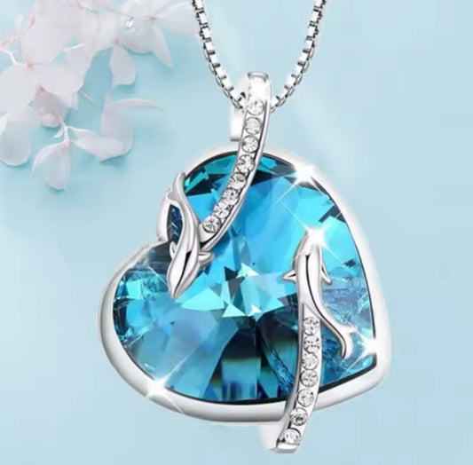 Collier coeur Océane bleu dauphins