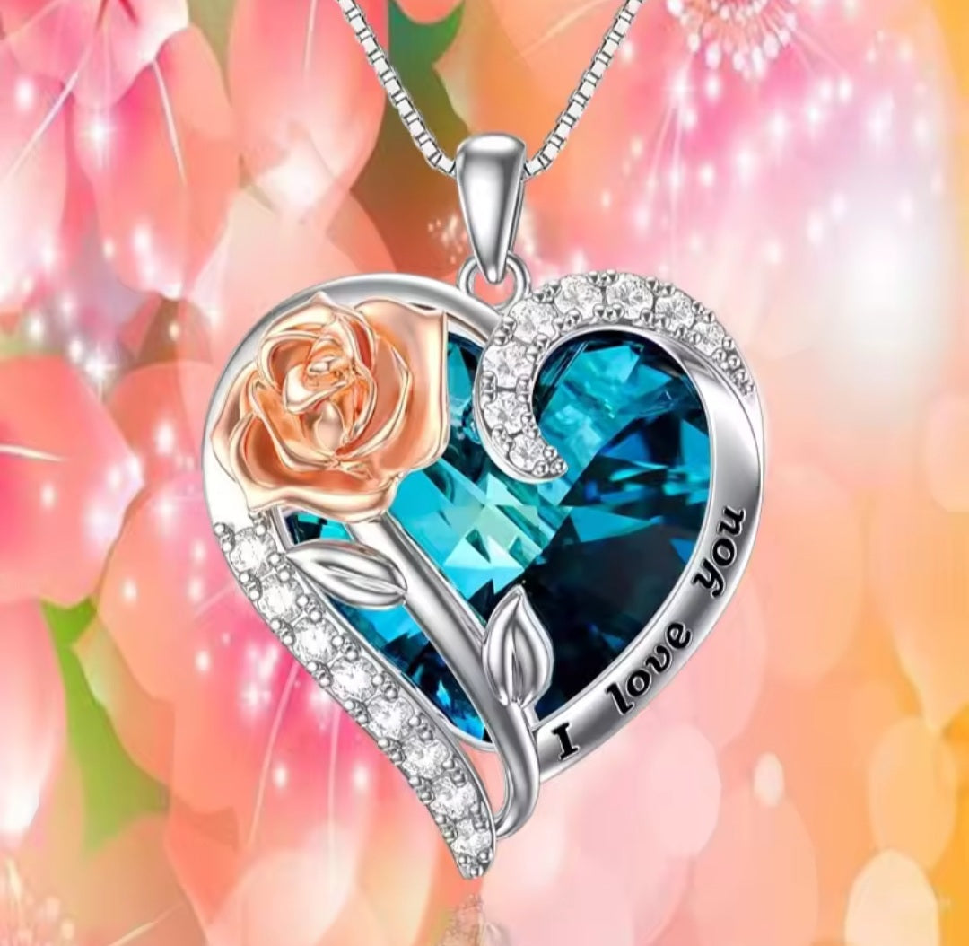 Collier Sandrine coeur fleur i love you