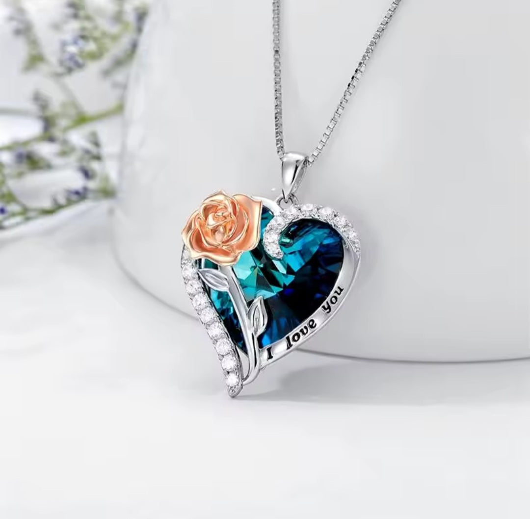 Collier Sandrine coeur fleur i love you