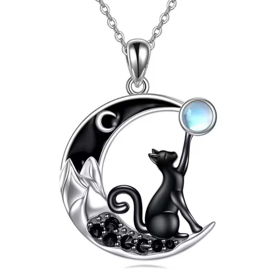 Collier chat noir lune 🌛