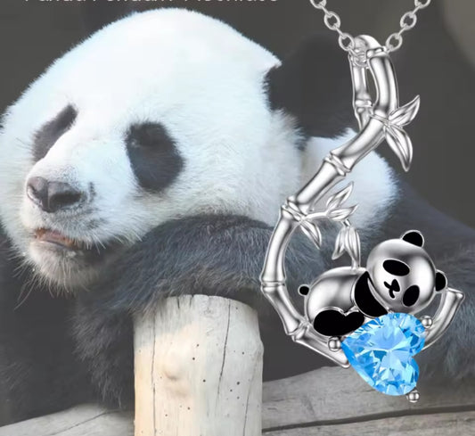 Collier Panda mignon coeur bleu