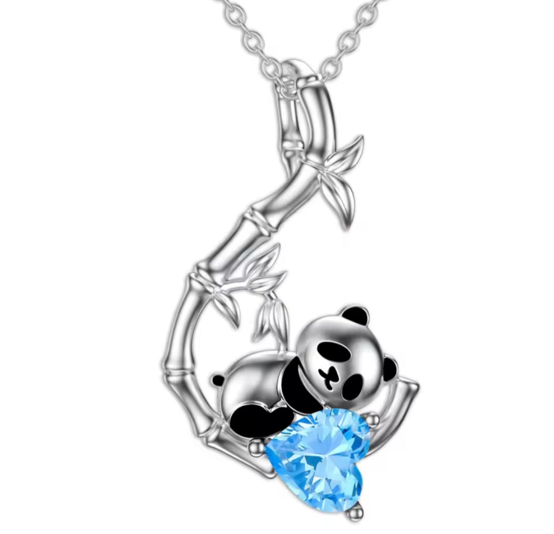 Collier Panda mignon coeur bleu