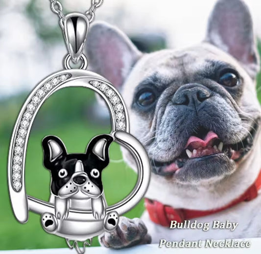 Collier Bulldog strass coeur