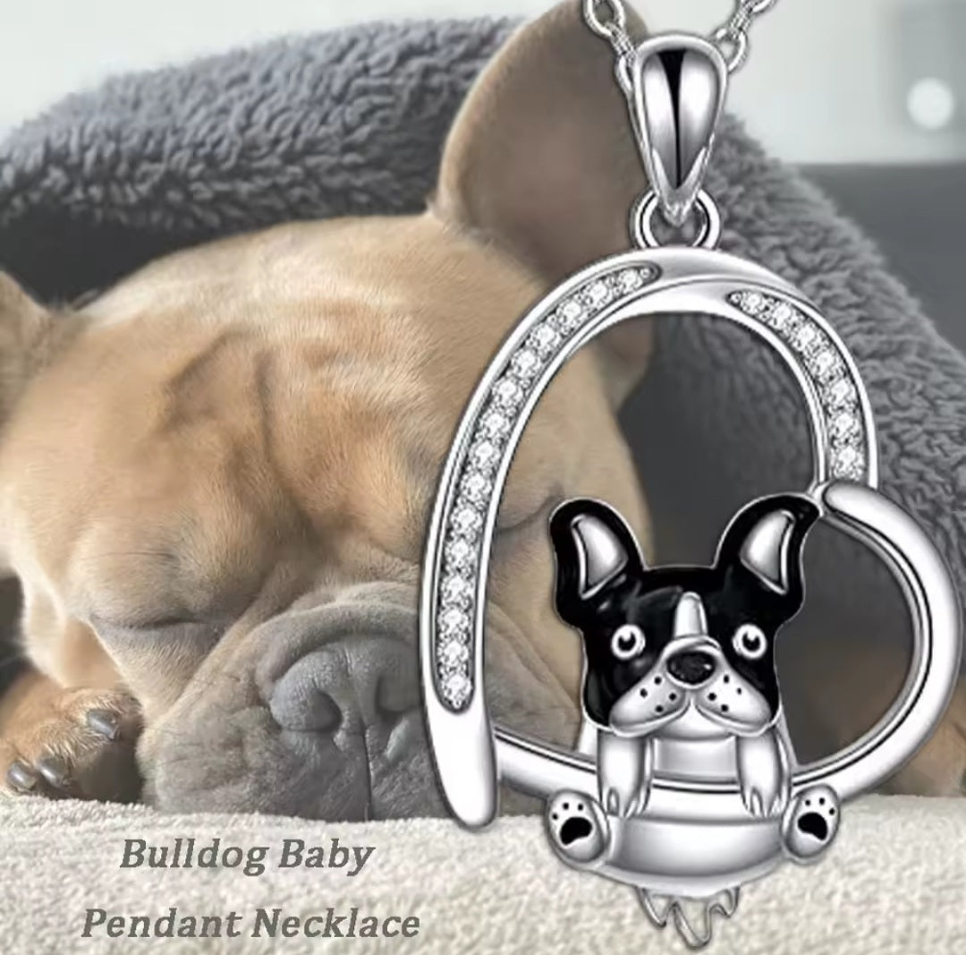 Collier Bulldog strass coeur
