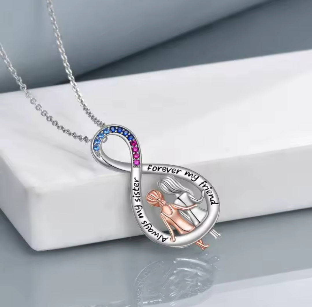 Collier soeur/amie strass argenté