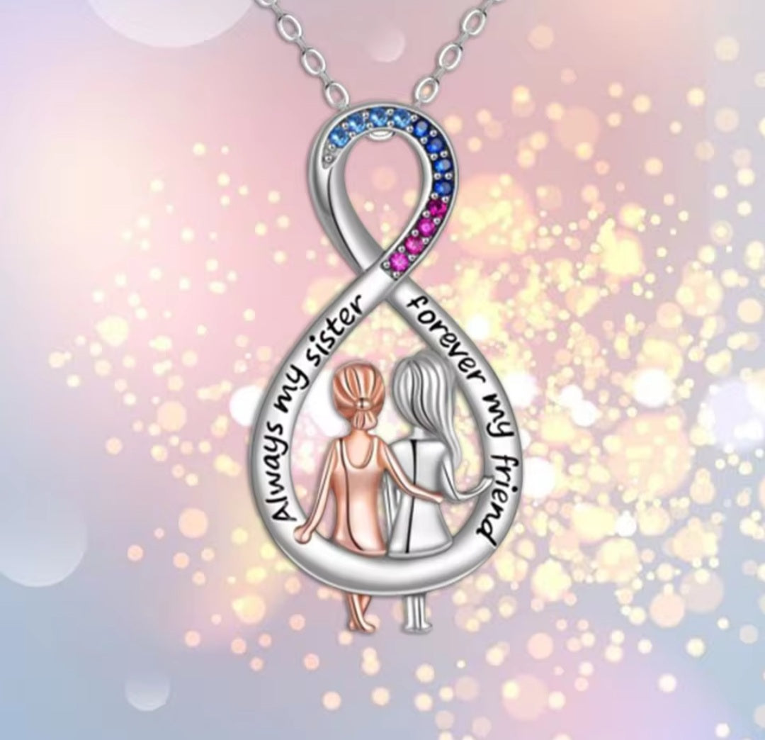 Collier soeur/amie strass argenté