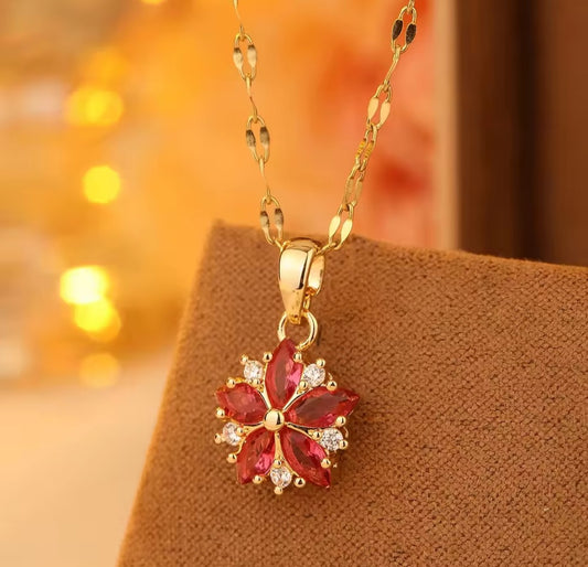 Collier Zara fleur rouge