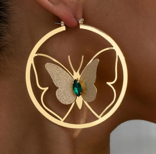 boucles créole papillon perle verte