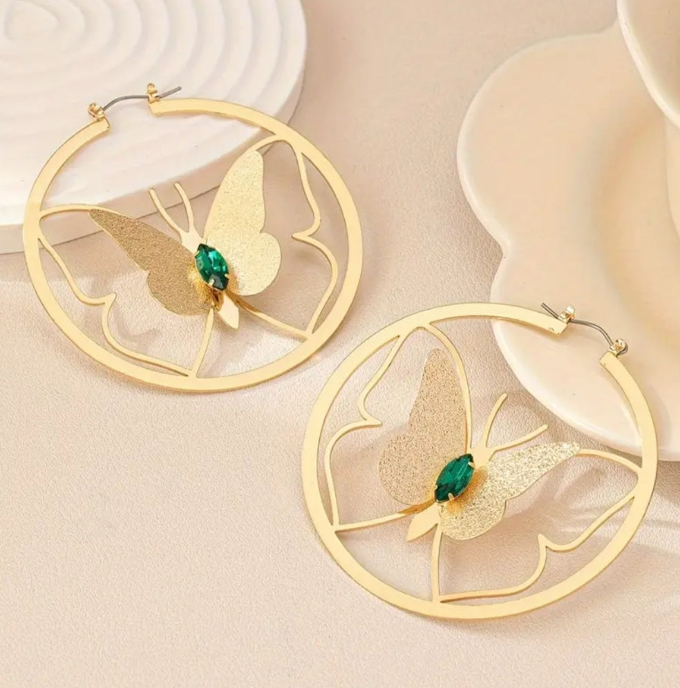 boucles créole papillon perle verte