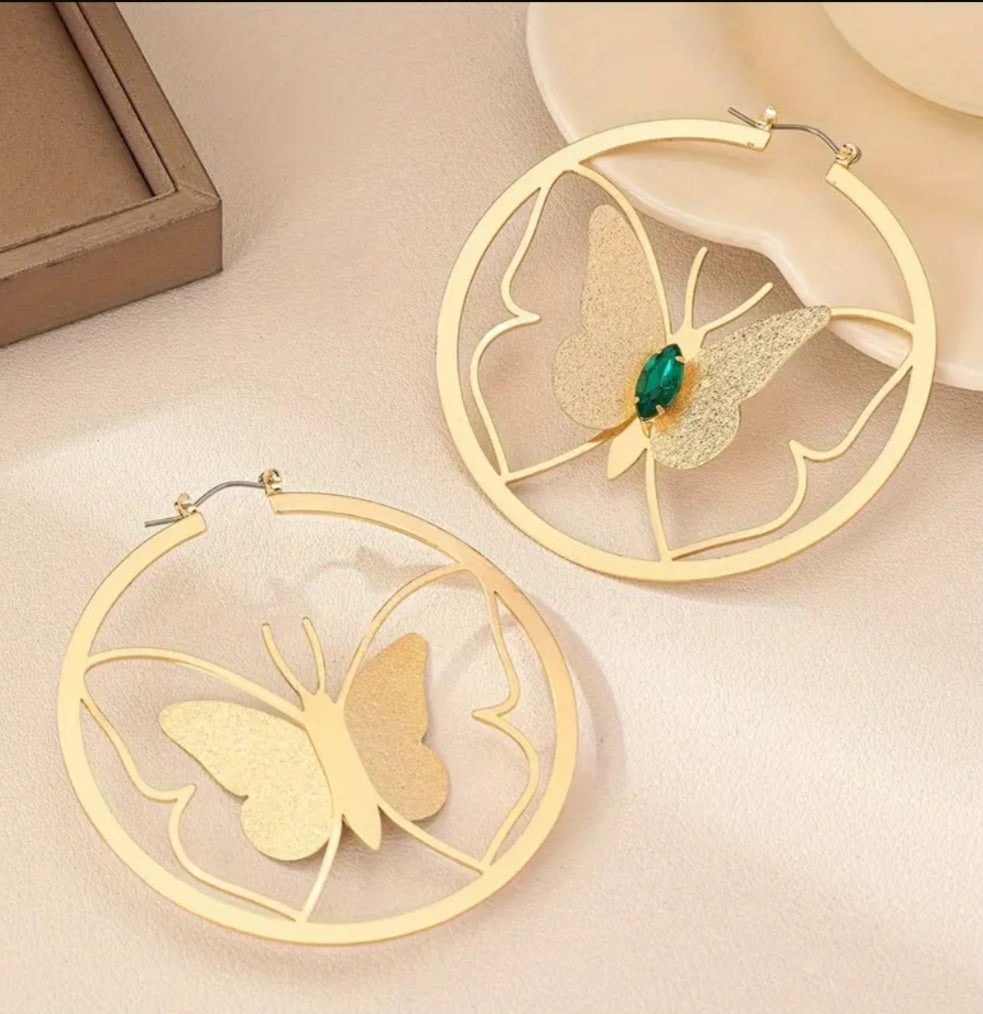 boucles créole papillon perle verte